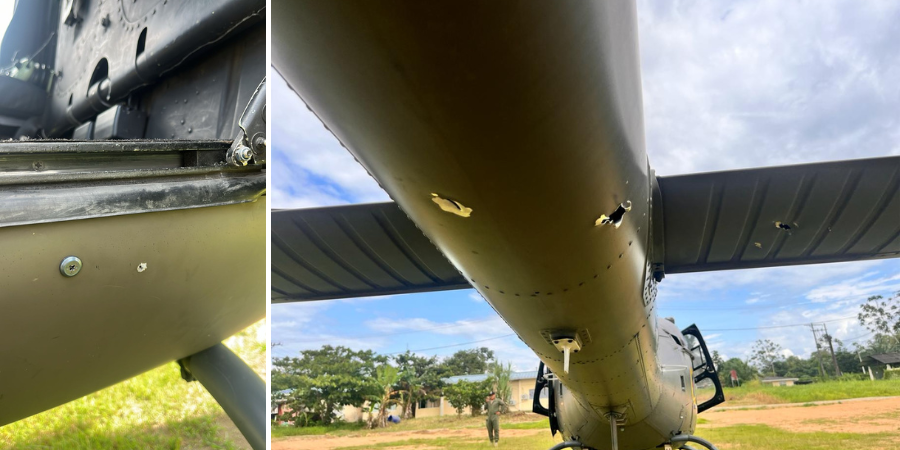 Atacan helicóptero de las FF.AA. en Esmeraldas; la aeronave recibió nueve impactos de arma de fuego de largo alcance