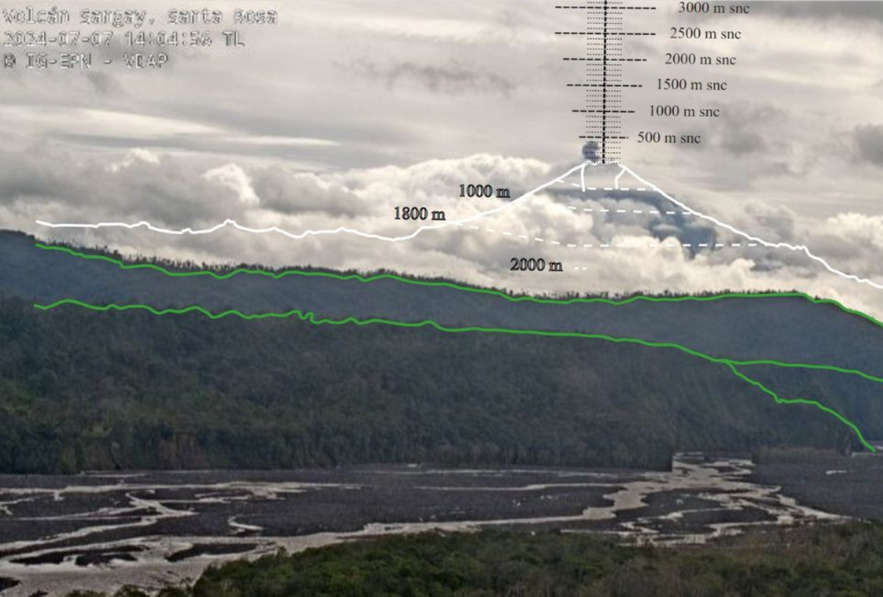 El Instituto Geofísico reporta caída leve de ceniza del volcán Sangay en varias zonas de Chimborazo