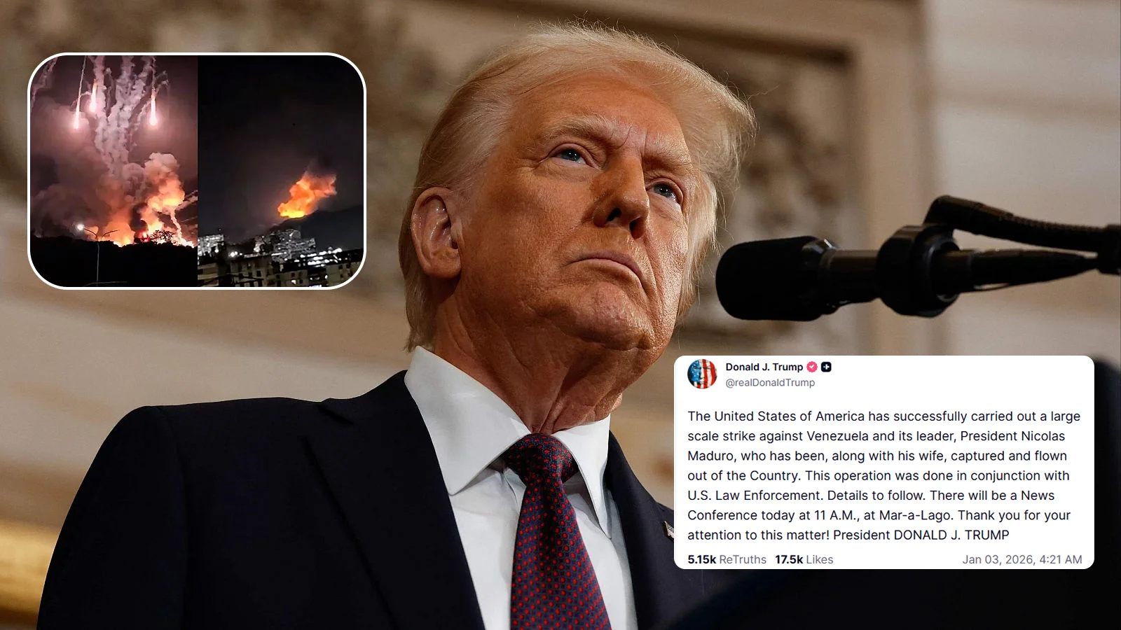 Donald Trump afirma que Nicolás Maduro fue capturados