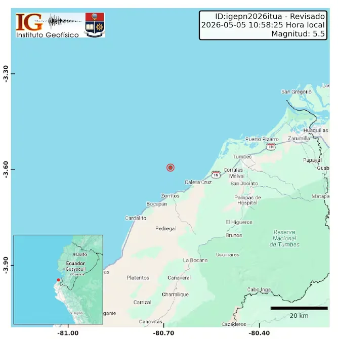 Sismo en el norte de Perú se sintió en varias ciudades de Ecuador este 5 de mayo